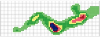 一般の敷き布団の体圧分散図(横向き寝)